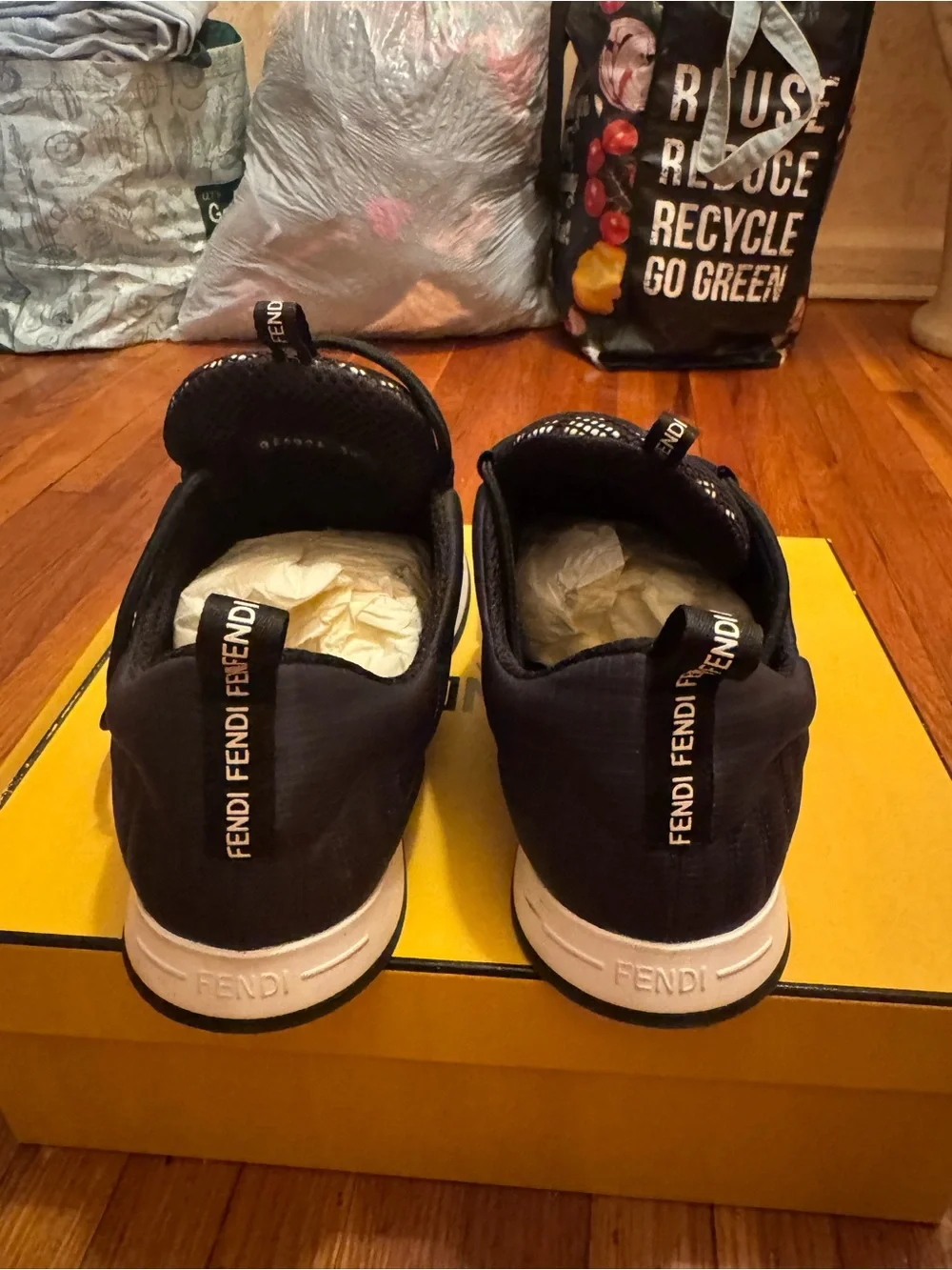 Fendi Black and White Logo-Trim Runner Sneakers
